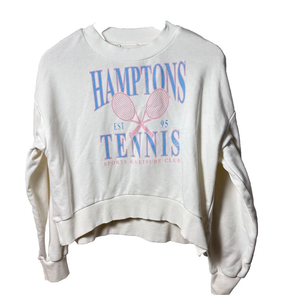 GB Fashion Sweatshirt Womens Lg Hamptons Cropped Sporty Tenniscore Cute